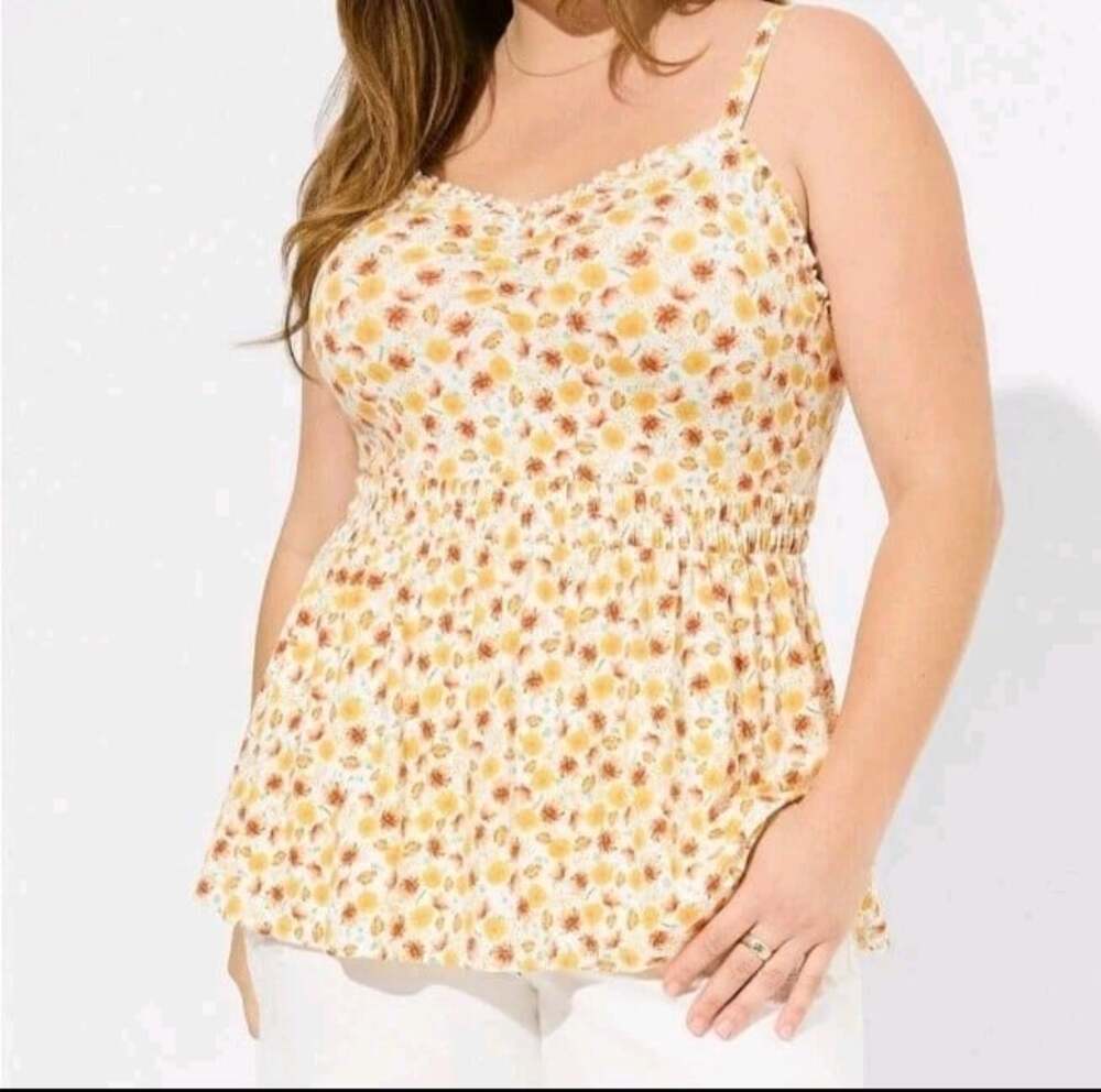 Torrid Super Soft Knit Sweetheart Ruched Babydoll Top Floral Size 1
